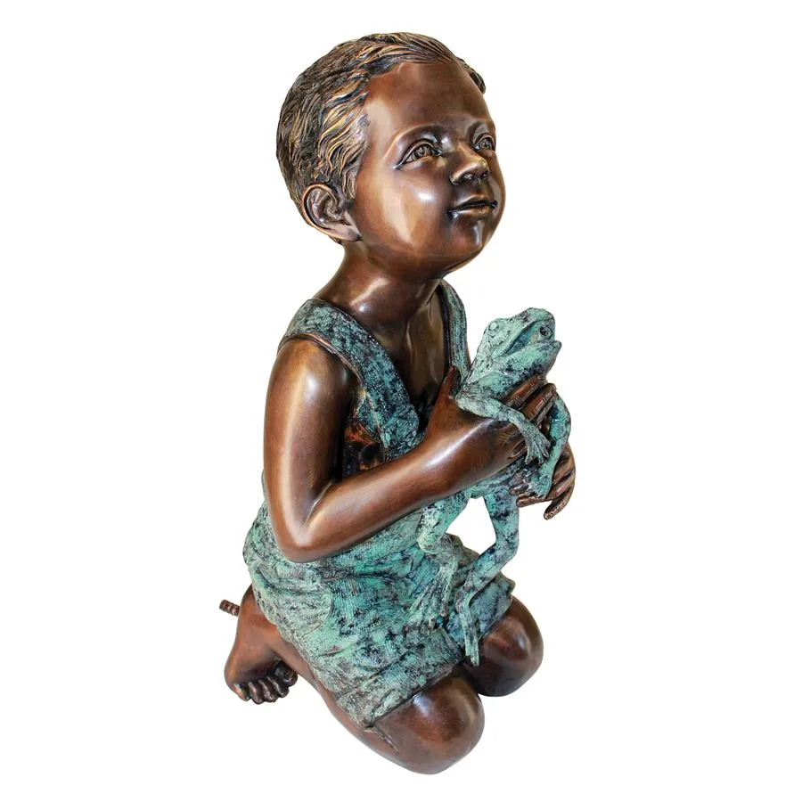 Design Toscano- New Friend, Boy with Frog Cast Bronze Garden Statue: Piped for Water