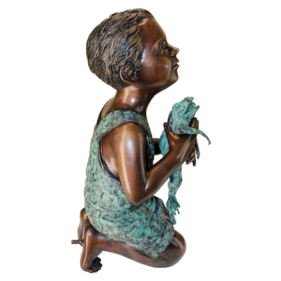 Design Toscano- New Friend, Boy with Frog Cast Bronze Garden Statue: Piped for Water