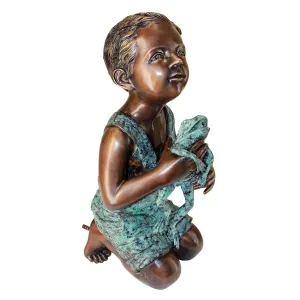 Design Toscano- New Friend, Boy with Frog Cast Bronze Garden Statue: Piped for Water