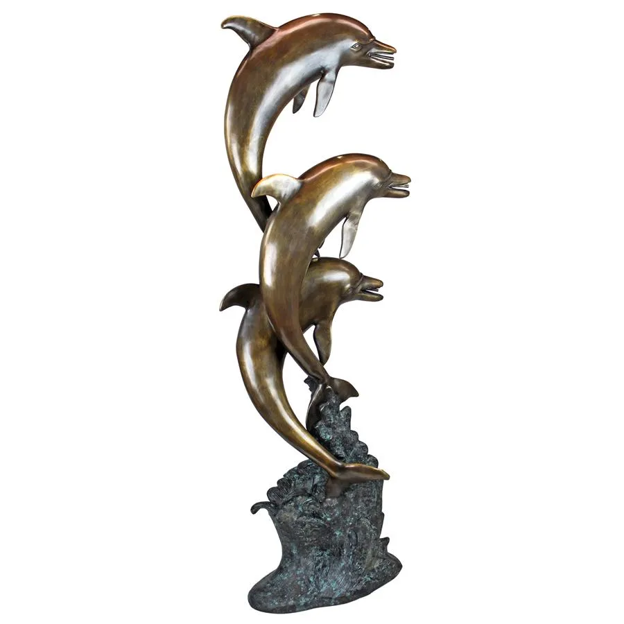 Design Toscano- Triple Leaping Dolphins Cast Bronze Garden Statue