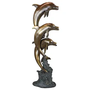 Design Toscano- Triple Leaping Dolphins Cast Bronze Garden Statue