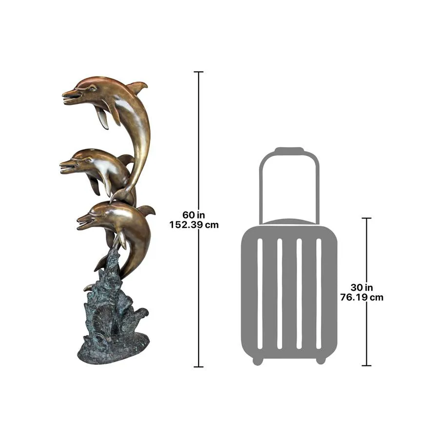 Design Toscano- Triple Leaping Dolphins Cast Bronze Garden Statue