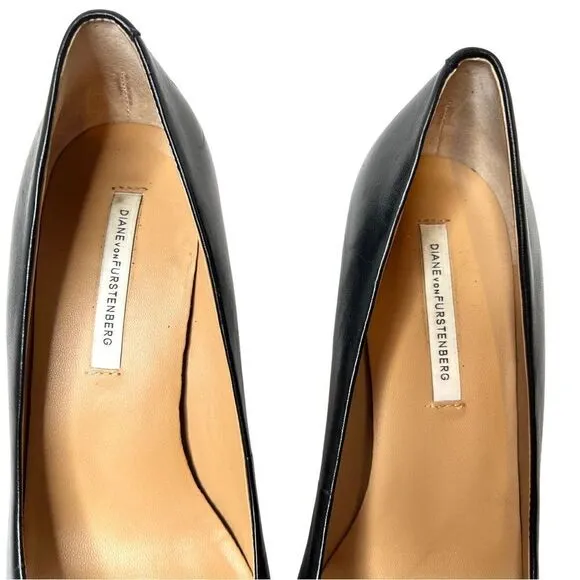 DIANE VON FURSTENBURG Olee Black Leather Pumps in Black Size 9.5