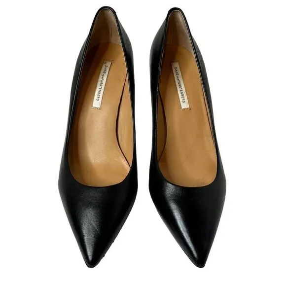DIANE VON FURSTENBURG Olee Black Leather Pumps in Black Size 9.5