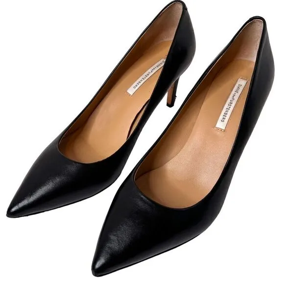 DIANE VON FURSTENBURG Olee Black Leather Pumps in Black Size 9.5