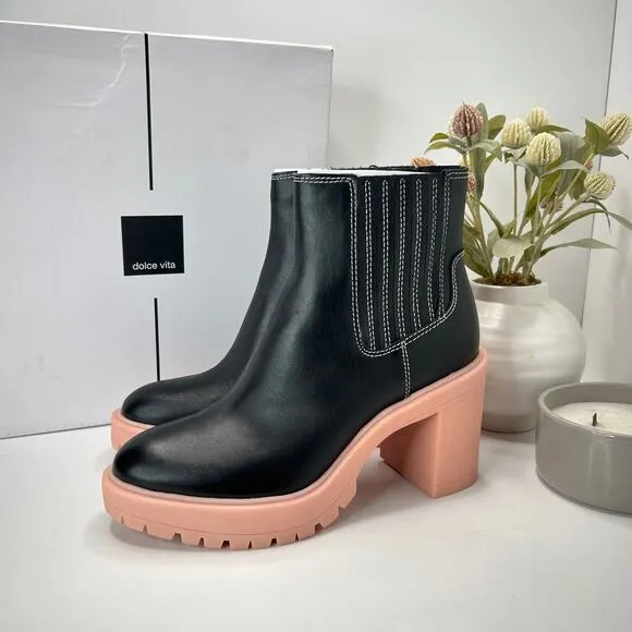 Dolce Vita Caster H20 Waterproof Leather Booties Black/Pink Women 9.5 Tried On