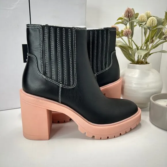Dolce Vita Caster H20 Waterproof Leather Booties Black/Pink Women 9.5 Tried On