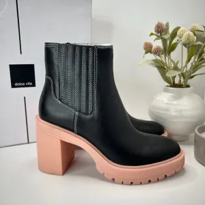 Dolce Vita Caster H20 Waterproof Leather Booties Black/Pink Women 9.5 Tried On