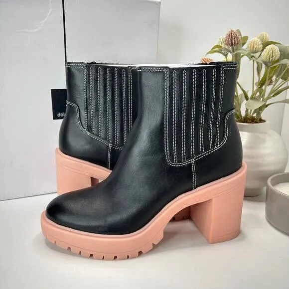 Dolce Vita Caster H20 Waterproof Leather Booties Black/Pink Women 9.5 Tried On