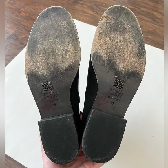 Eileen Fisher Roy Nubuck Tumbled Distressed Leather Chelsea Booties Black