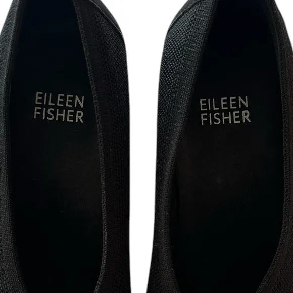 Eileen Fisher Signy Pumps 5.5 Black EUC Block Heels Comfort Travel Knit Capsule