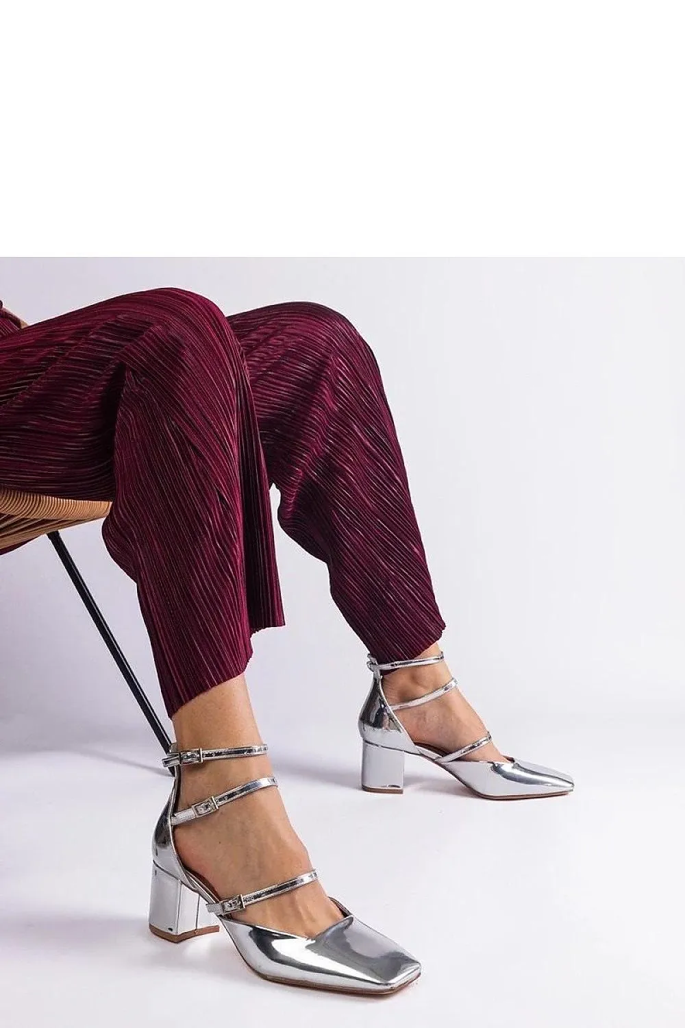 Elegant silver patent leather pumps