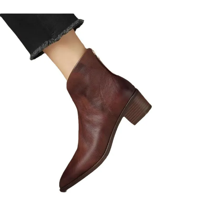 Fashion Vintage Martin Boots Mid Heel Chunky Heel Booties