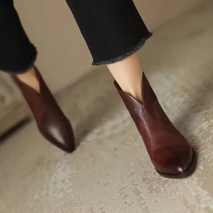 Fashion Vintage Martin Boots Mid Heel Chunky Heel Booties