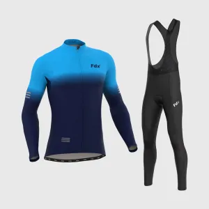 Fdx Men's & Boy's Set Duo Thermal Roubaix Long Sleeve Cycling Jersey & Bib Tights - Blue / Navy Blue