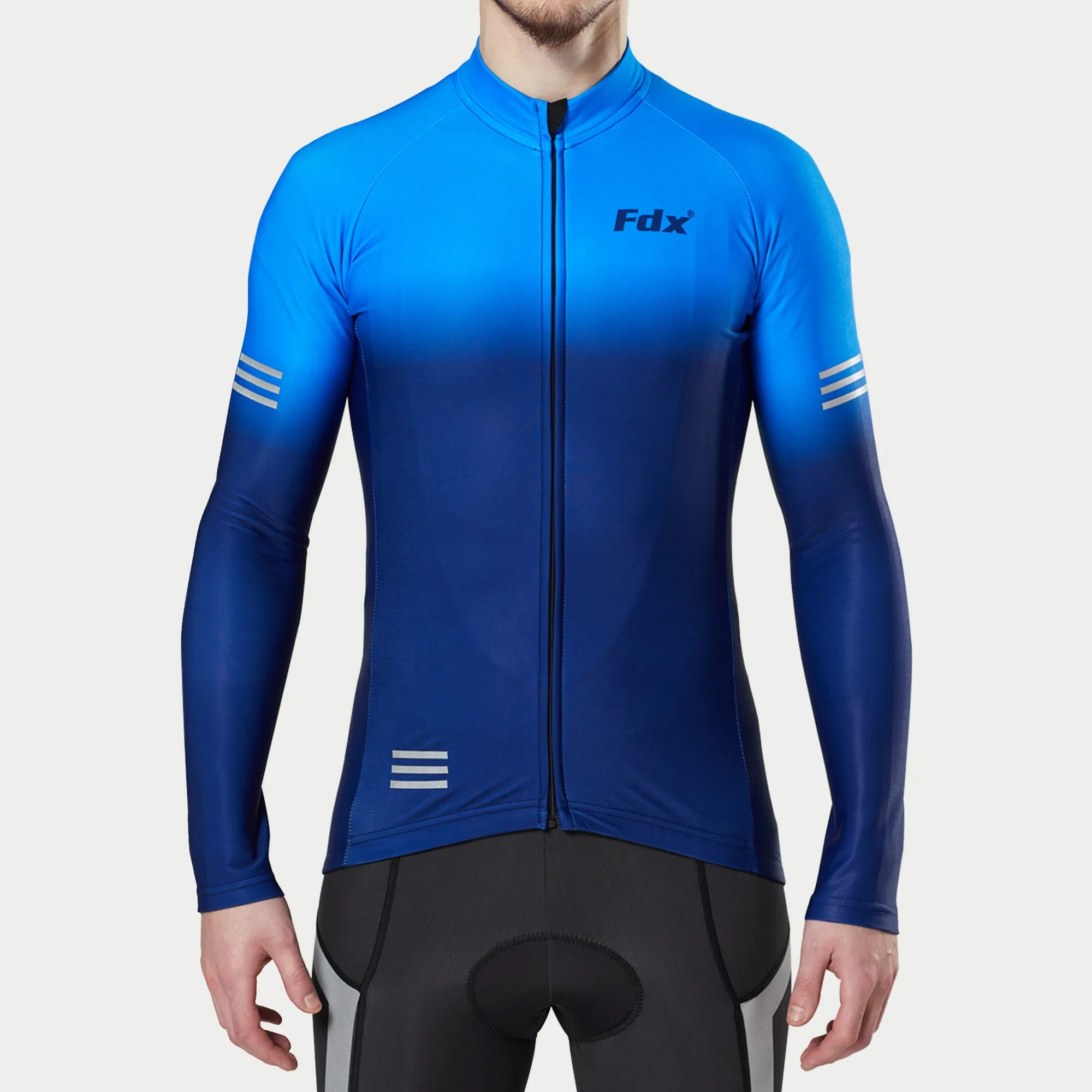 Fdx Men's & Boy's Set Duo Thermal Roubaix Long Sleeve Cycling Jersey & Bib Tights - Blue / Navy Blue