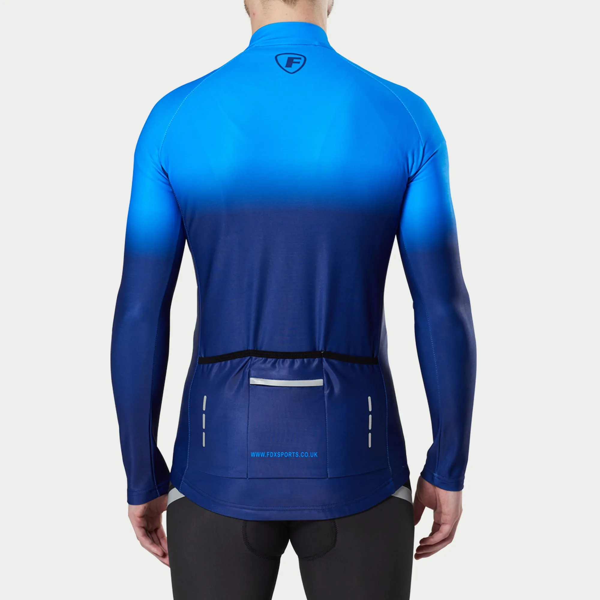 Fdx Men's & Boy's Set Duo Thermal Roubaix Long Sleeve Cycling Jersey & Bib Tights - Blue / Navy Blue