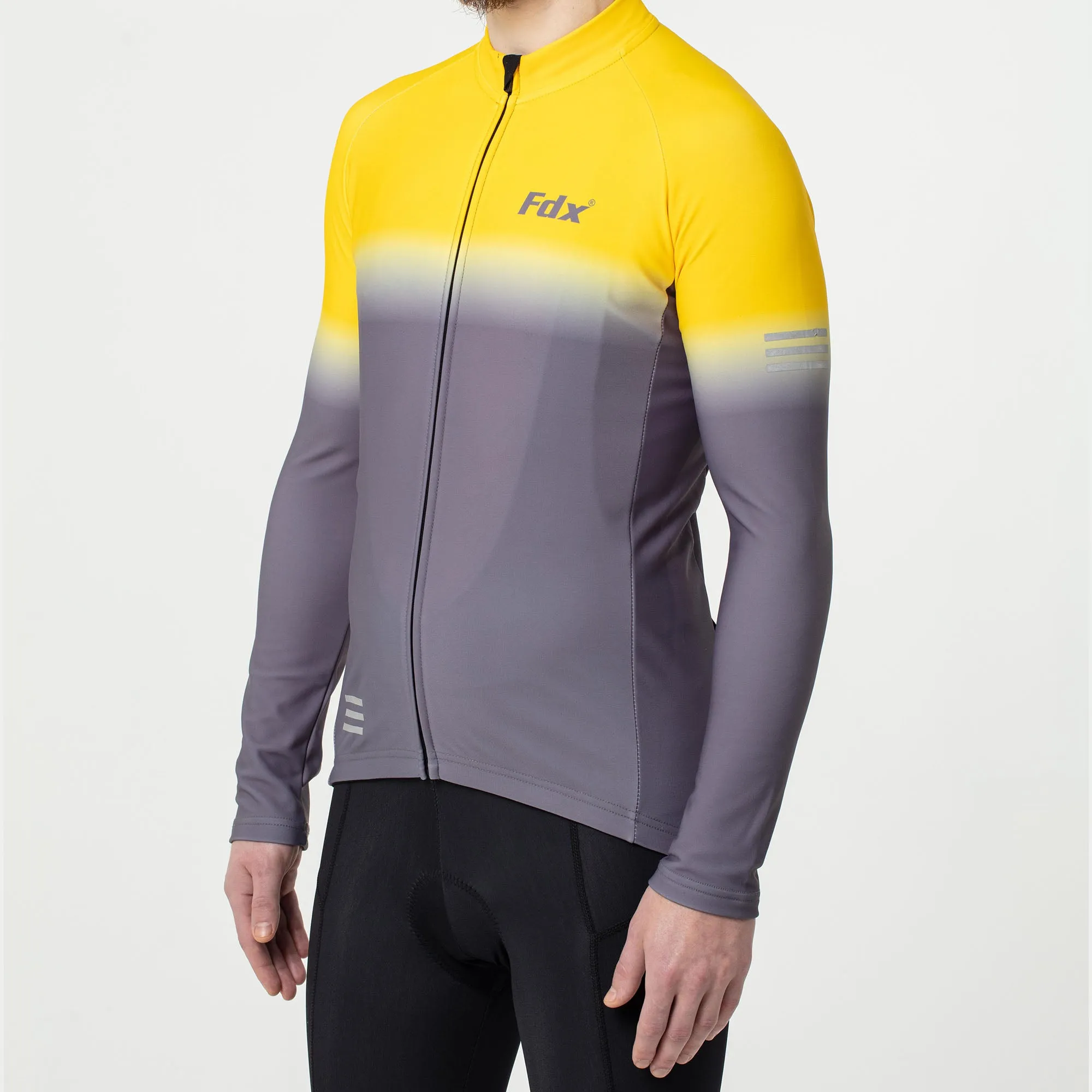 Fdx Men's & Boy's Set Duo Thermal Roubaix Long Sleeve Cycling Jersey & Bib Tights - Yellow / Grey