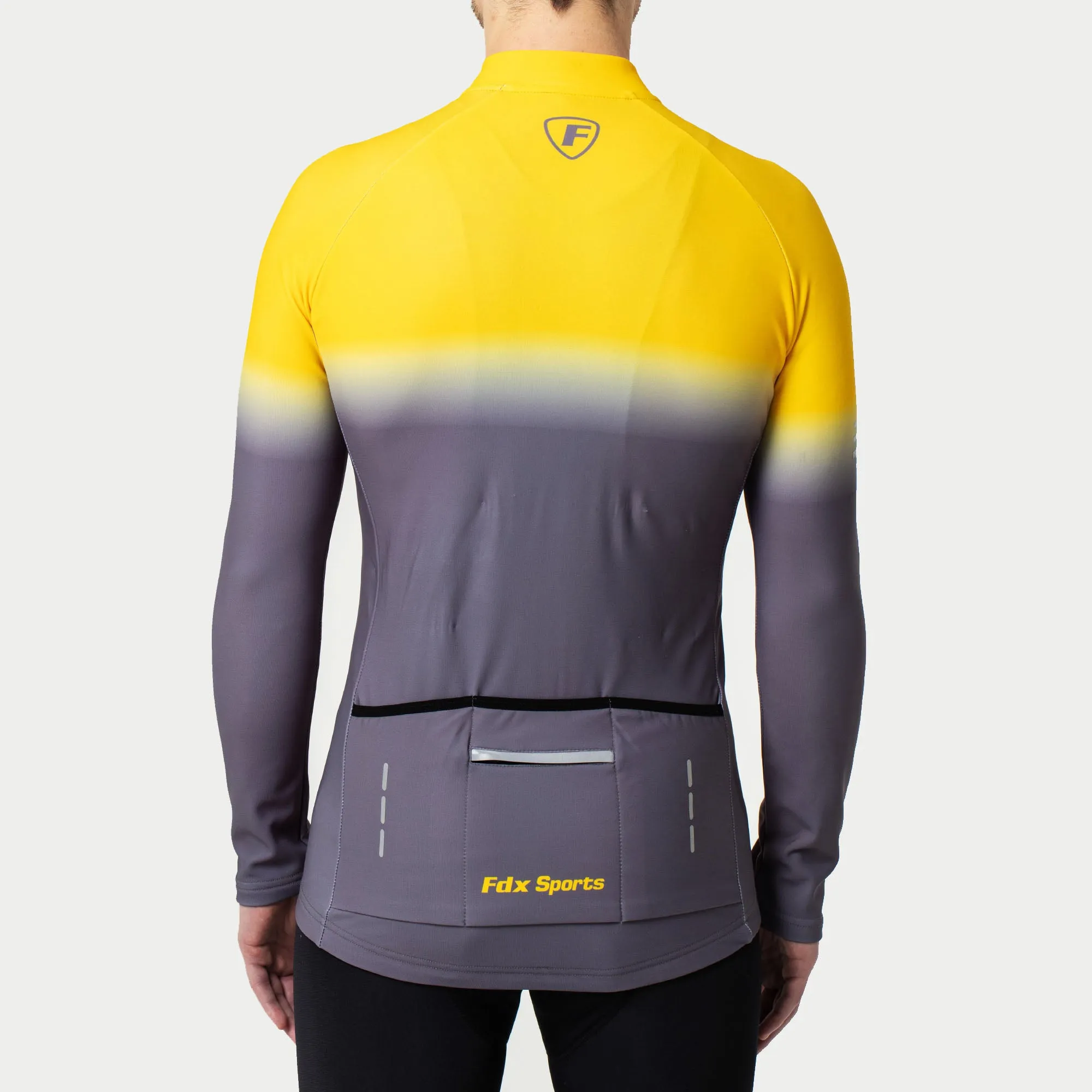 Fdx Men's & Boy's Set Duo Thermal Roubaix Long Sleeve Cycling Jersey & Bib Tights - Yellow / Grey