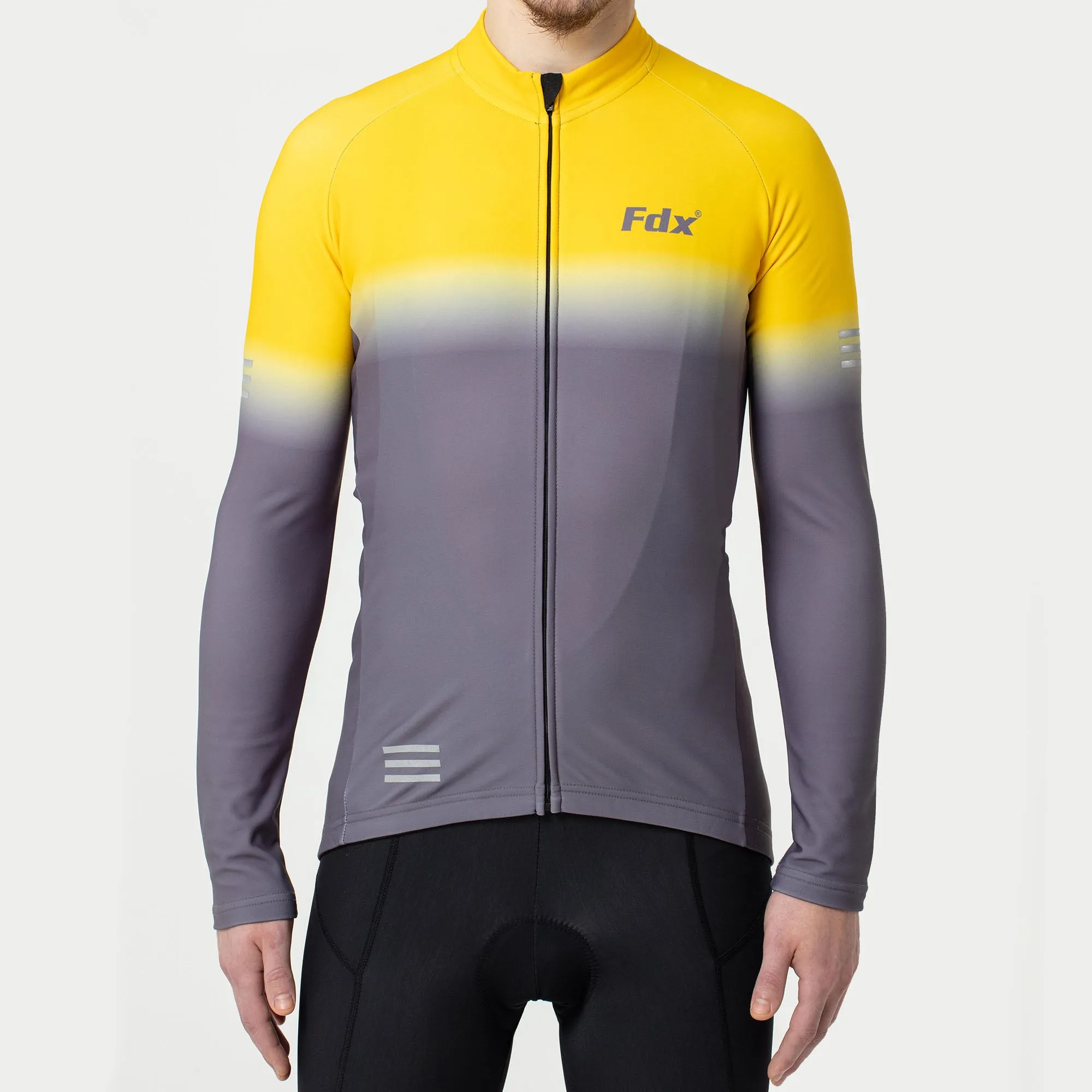 Fdx Men's & Boy's Set Duo Thermal Roubaix Long Sleeve Cycling Jersey & Bib Tights - Yellow / Grey