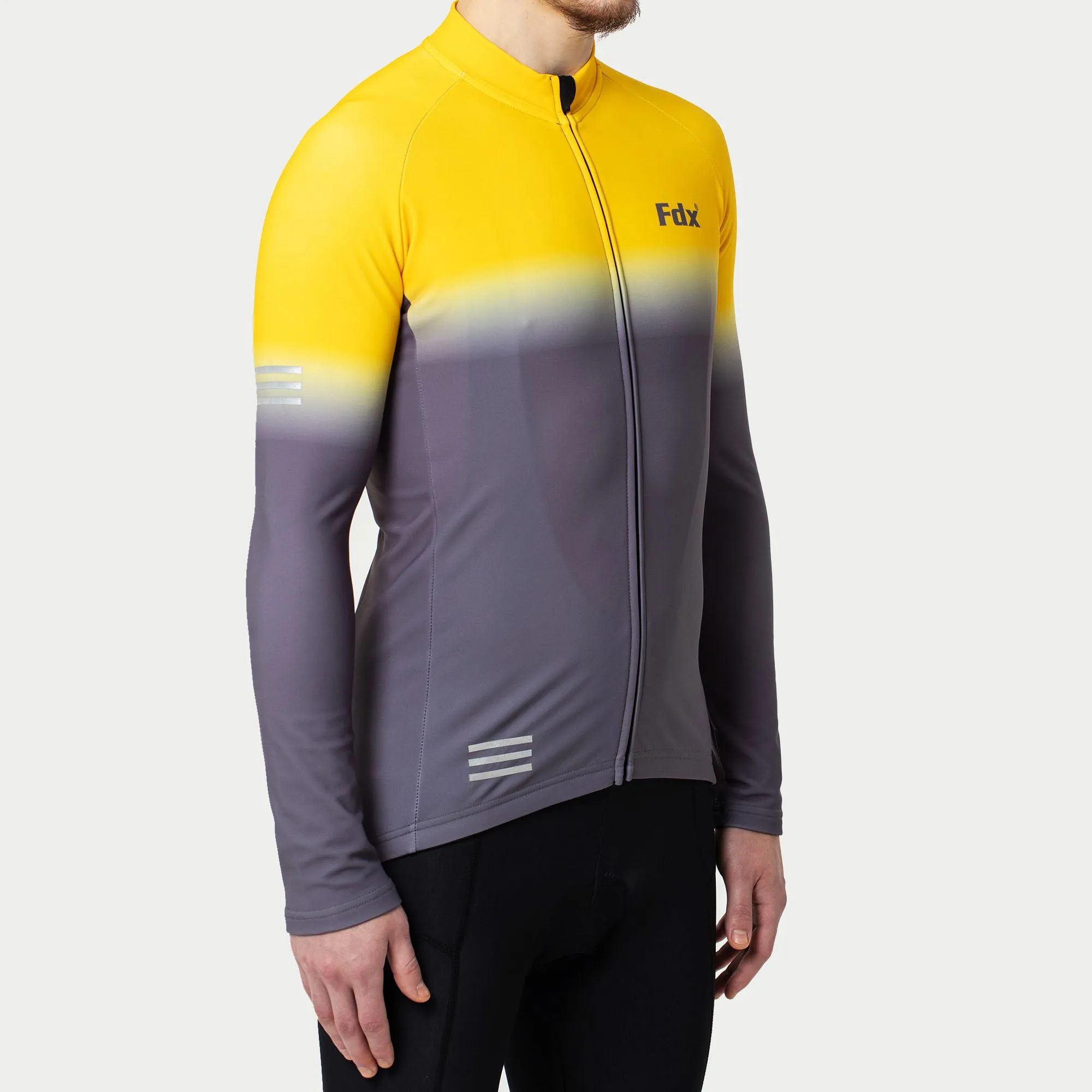 Fdx Men's & Boy's Set Duo Thermal Roubaix Long Sleeve Cycling Jersey & Bib Tights - Yellow / Grey