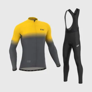 Fdx Men's & Boy's Set Duo Thermal Roubaix Long Sleeve Cycling Jersey & Bib Tights - Yellow / Grey