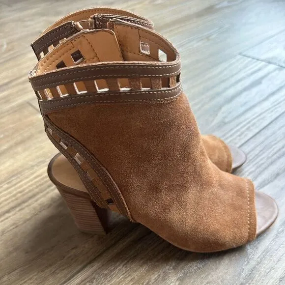 Franco Sarto Cognac Suede Greenwich Peep Toe Cutout Booties || size 6