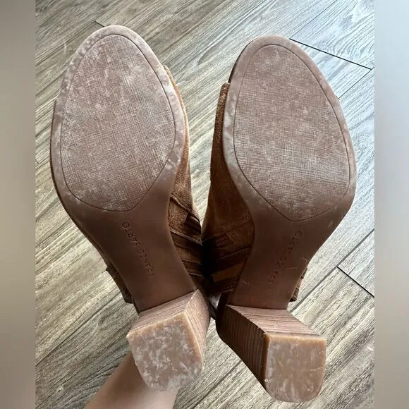 Franco Sarto Cognac Suede Greenwich Peep Toe Cutout Booties || size 6