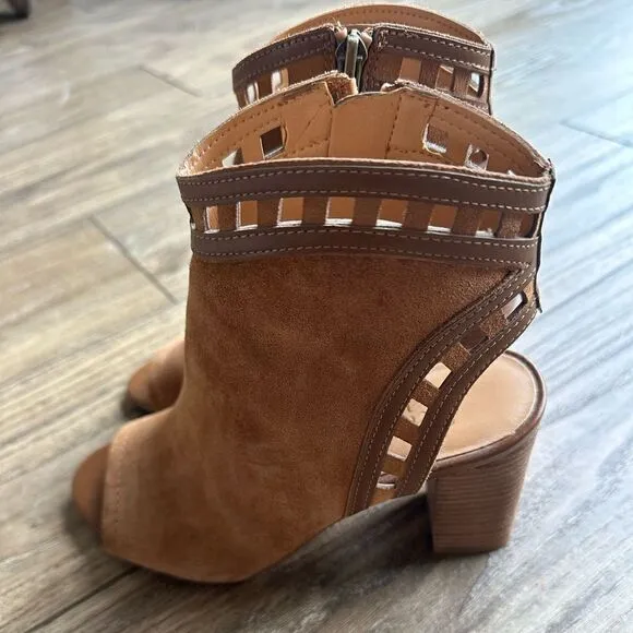 Franco Sarto Cognac Suede Greenwich Peep Toe Cutout Booties || size 6