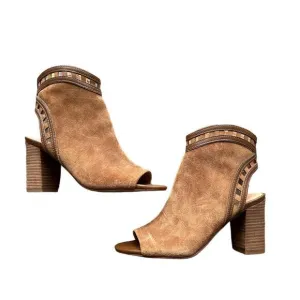 Franco Sarto Cognac Suede Greenwich Peep Toe Cutout Booties || size 6
