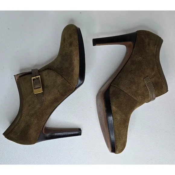 Franco Sarto Sabelle High Heel KHAKI Brown Suede Ankle Booties size 8 M