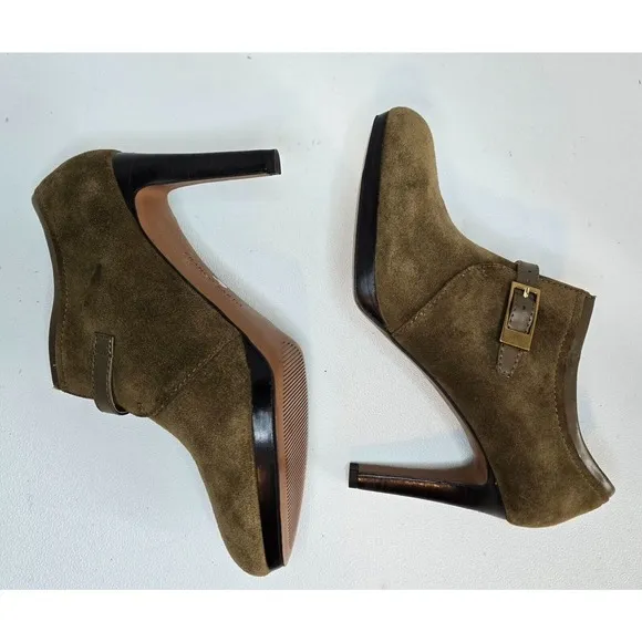 Franco Sarto Sabelle High Heel KHAKI Brown Suede Ankle Booties size 8 M