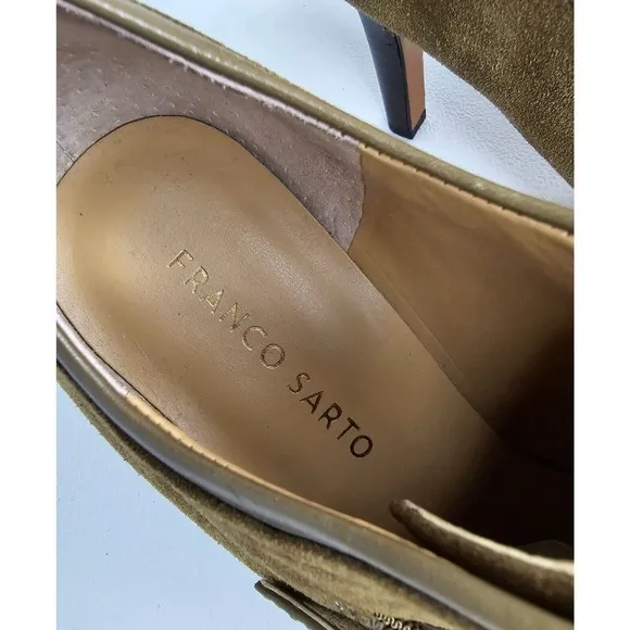 Franco Sarto Sabelle High Heel KHAKI Brown Suede Ankle Booties size 8 M