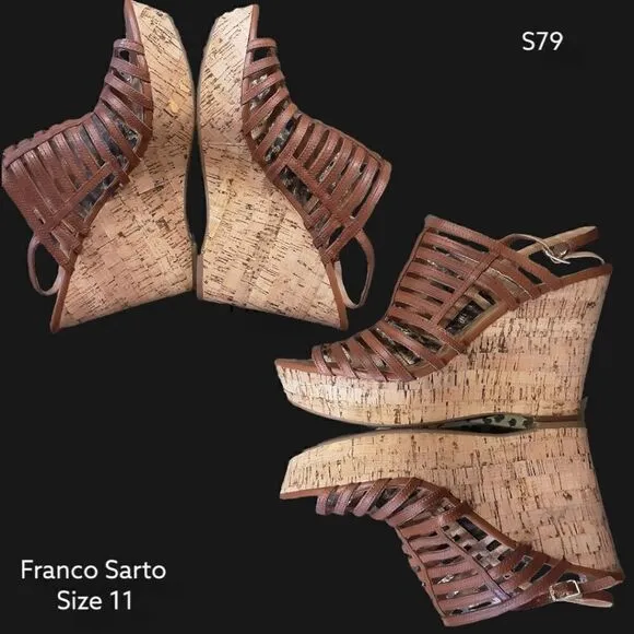 Franco Sarto Sombre Cork Wedges, Adjustable Strap, Buckle,  Size 11