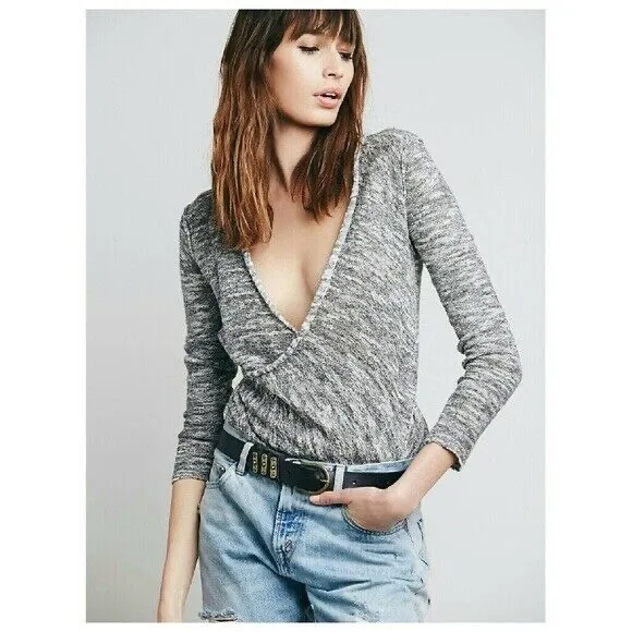 Free People Gotham Faux Wrap Sweater in Grey