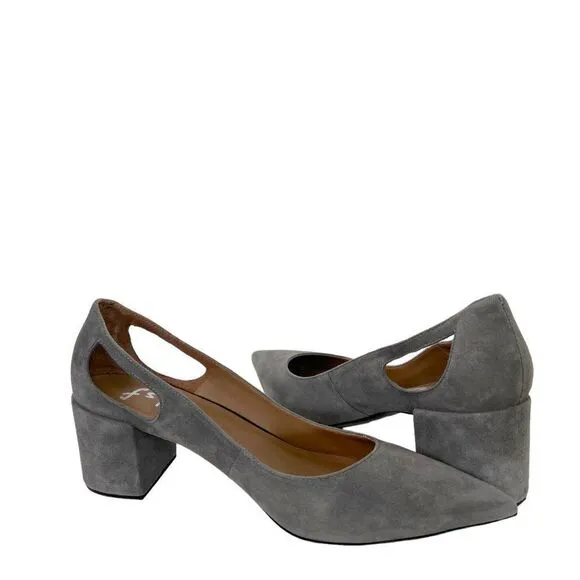 French Sole FS/NY Gray Suede Low Block Heel Pumps w/ Cutouts, Size EU 41.5 US 10