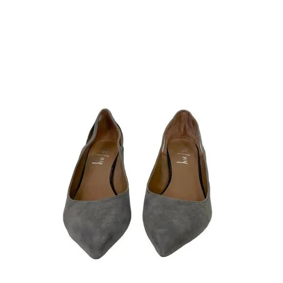 French Sole FS/NY Gray Suede Low Block Heel Pumps w/ Cutouts, Size EU 41.5 US 10