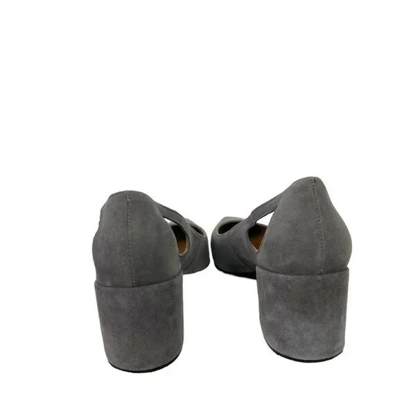 French Sole FS/NY Gray Suede Low Block Heel Pumps w/ Cutouts, Size EU 41.5 US 10