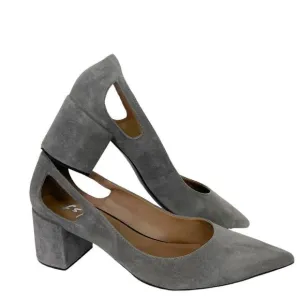 French Sole FS/NY Gray Suede Low Block Heel Pumps w/ Cutouts, Size EU 41.5 US 10