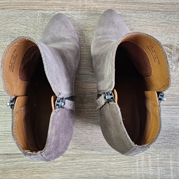 FRYE Judith Ash Taupe Beige Suede Ankle Double Zip Western Boots 7.5m