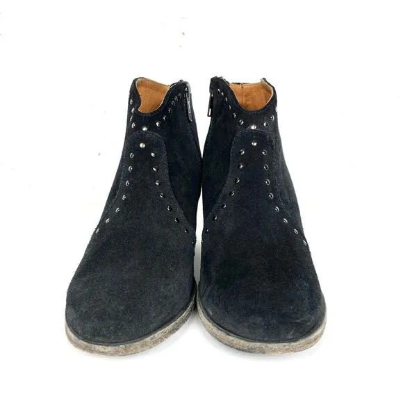 Frye Womens Nora Stud Side Zip Ankle Booties Black Suede Chunky Heel Size 7