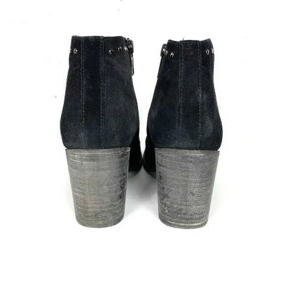 Frye Womens Nora Stud Side Zip Ankle Booties Black Suede Chunky Heel Size 7