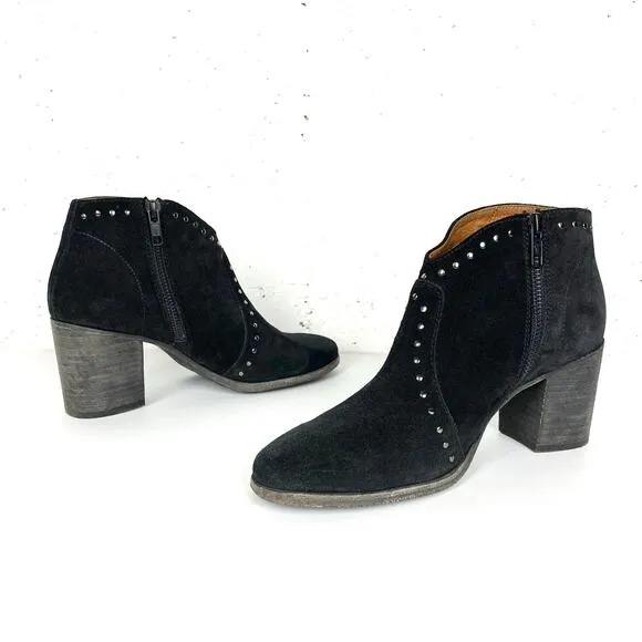 Frye Womens Nora Stud Side Zip Ankle Booties Black Suede Chunky Heel Size 7