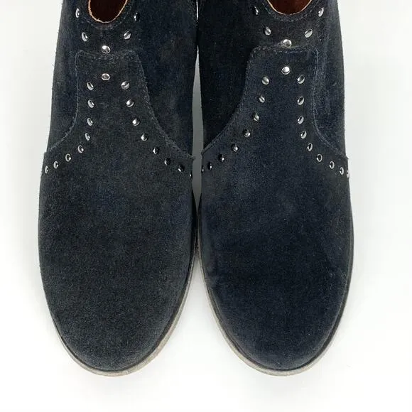 Frye Womens Nora Stud Side Zip Ankle Booties Black Suede Chunky Heel Size 7