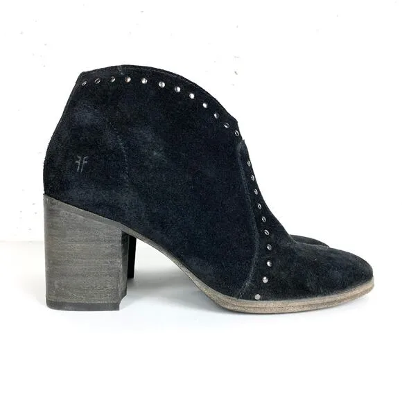 Frye Womens Nora Stud Side Zip Ankle Booties Black Suede Size 6