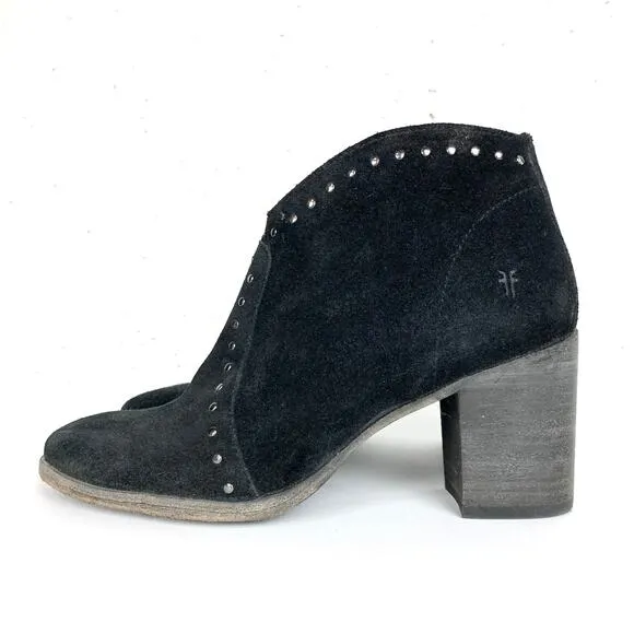 Frye Womens Nora Stud Side Zip Ankle Booties Black Suede Size 6