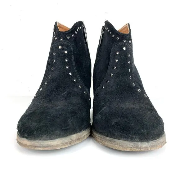 Frye Womens Nora Stud Side Zip Ankle Booties Black Suede Size 6