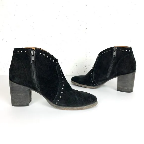 Frye Womens Nora Stud Side Zip Ankle Booties Black Suede Size 6