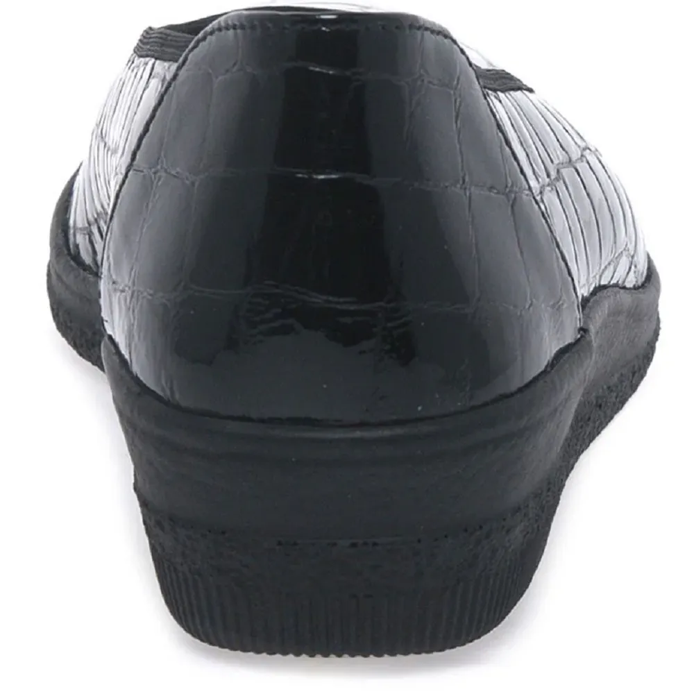 Gabor Piquet Black Patent Croc Shoes
