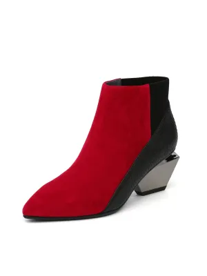 Geometry-Heel Leather Ankle Boot Red